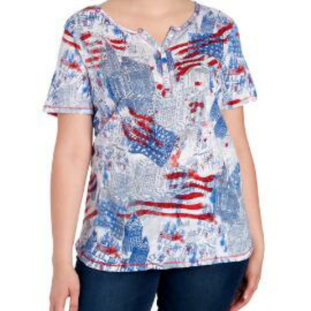 Onque Casual patriotic beaded women's tee.